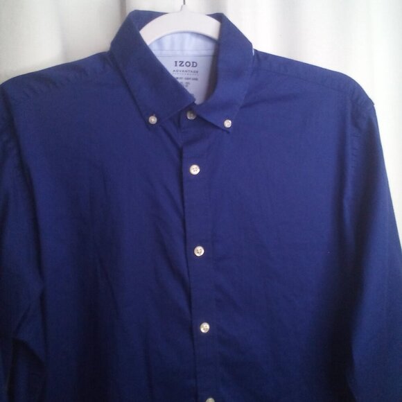 Izod Advantage Performance Mens M Button Up Shirt Long Sleeve Slim Fit Blue - Picture 11 of 14